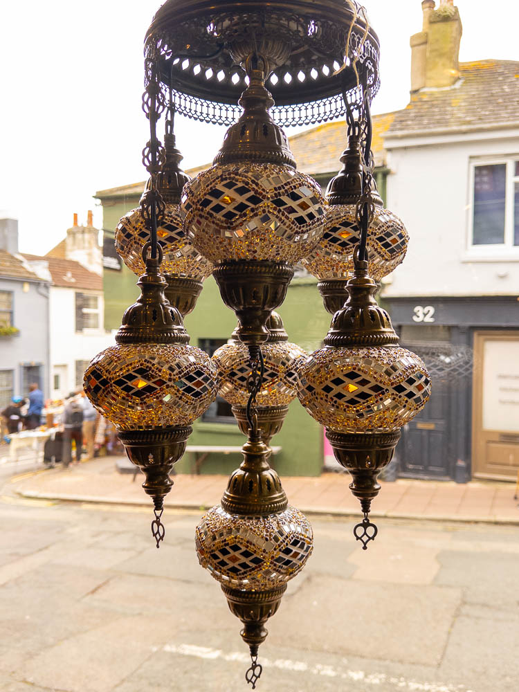 Turkish Amber Kilim Seven Lamp Mosaic Chandelier